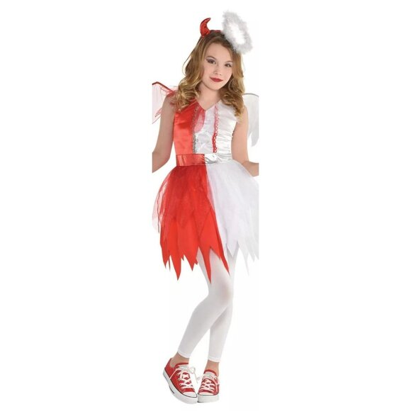 Naughty and Nice Costume Devil Angel Dress Halo Horns Headband NO WINGS Girls M - Picture 2 of 7